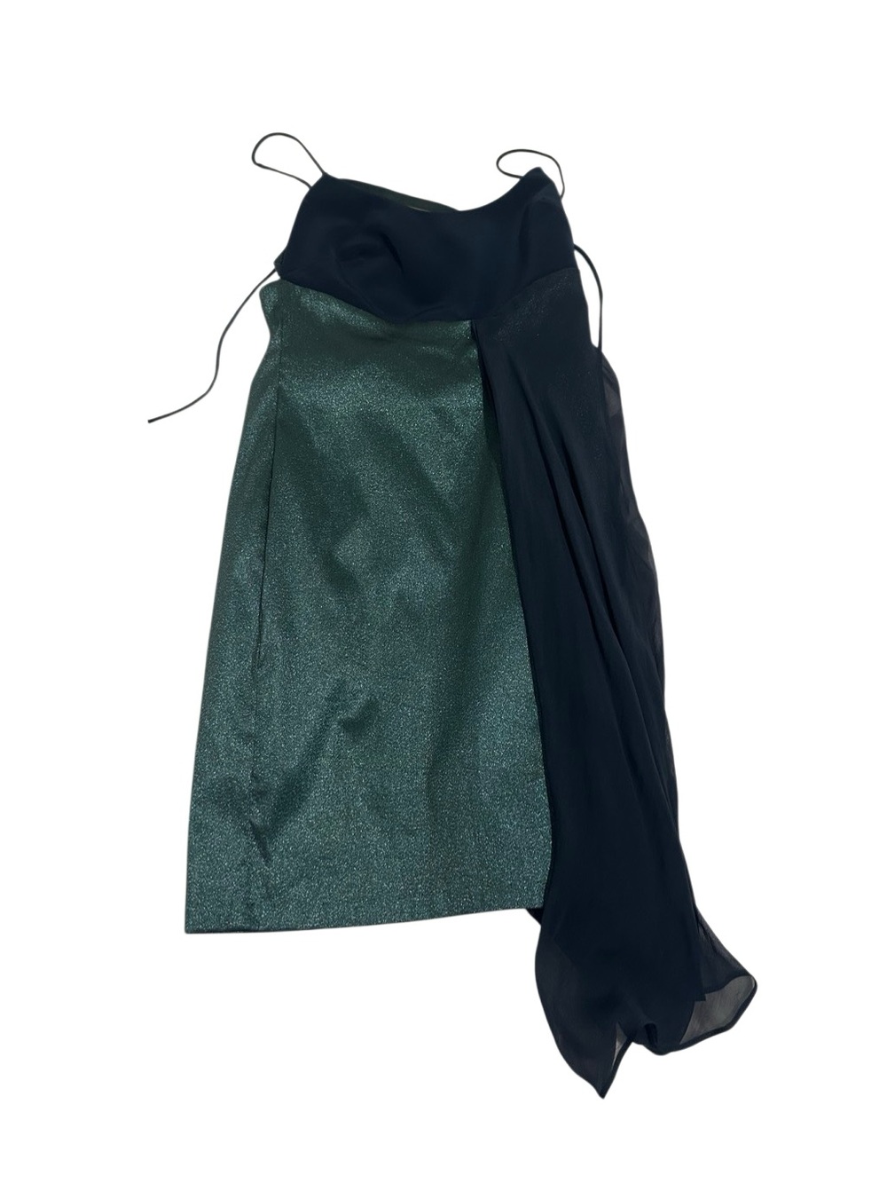 Nicole Miller Green Shimmer One-Shoulder Dress with Black Draped Sash